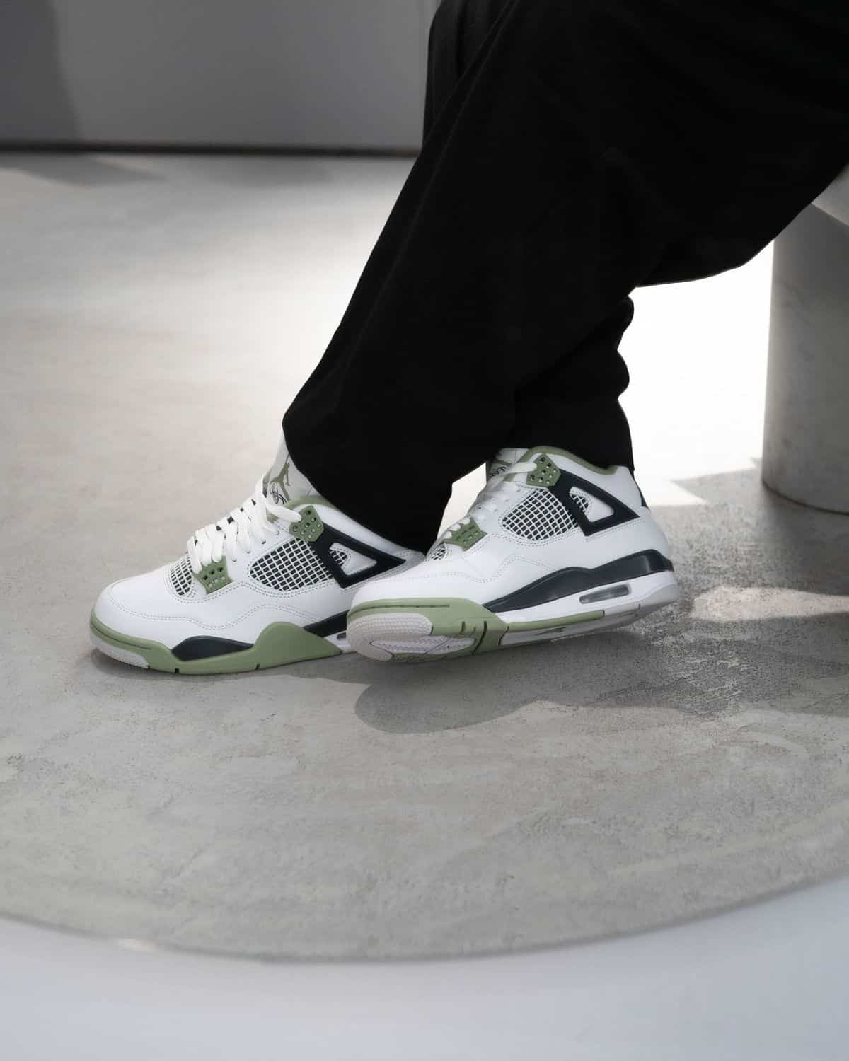Branded Retro 4 Seafoam Oil Green Sneakers