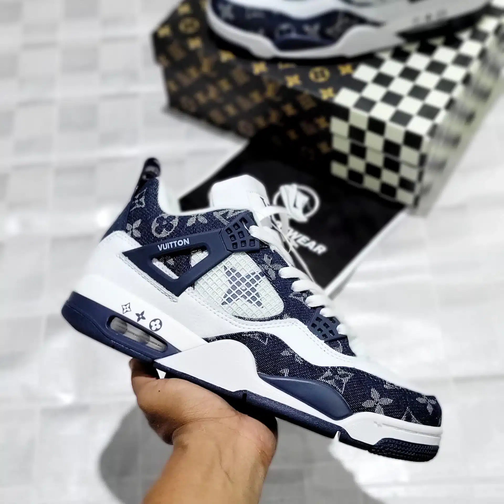 Branded Retro 4 Louis Vuitton Blue Sneakers