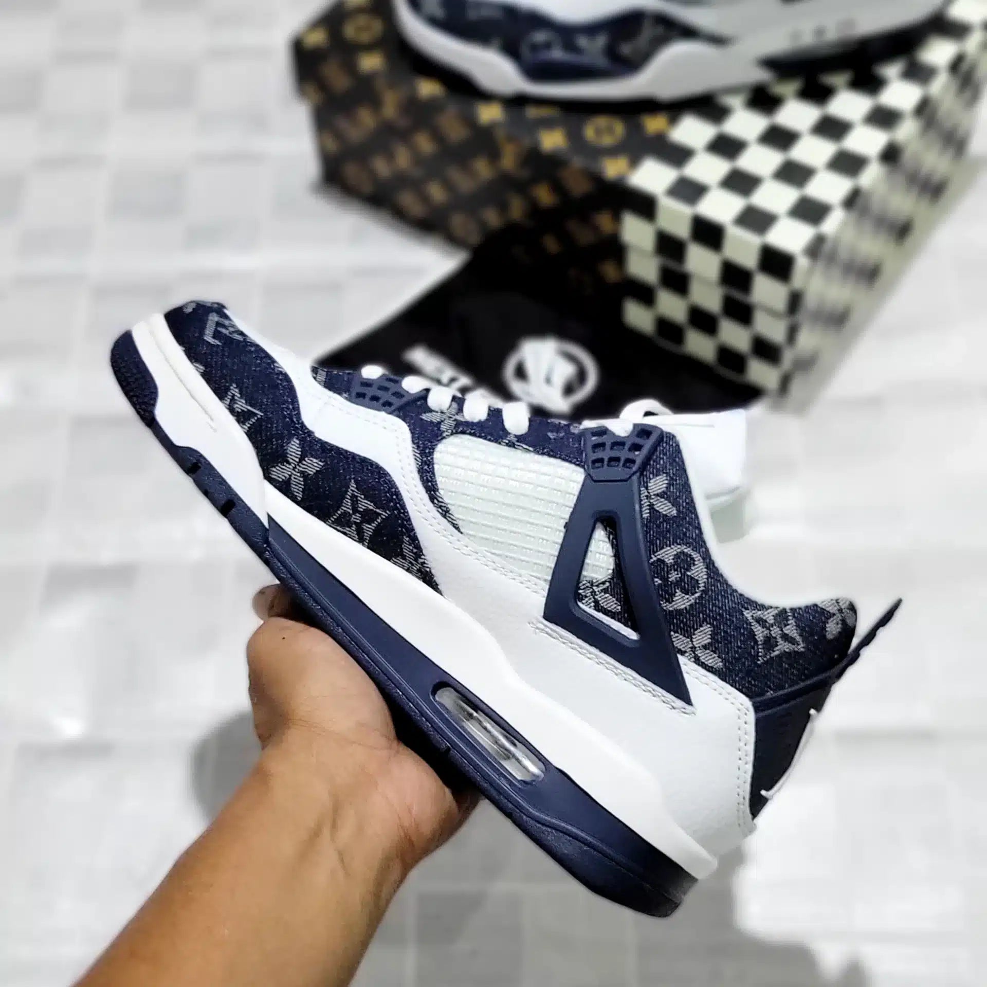 Branded Retro 4 Louis Vuitton Blue Sneakers