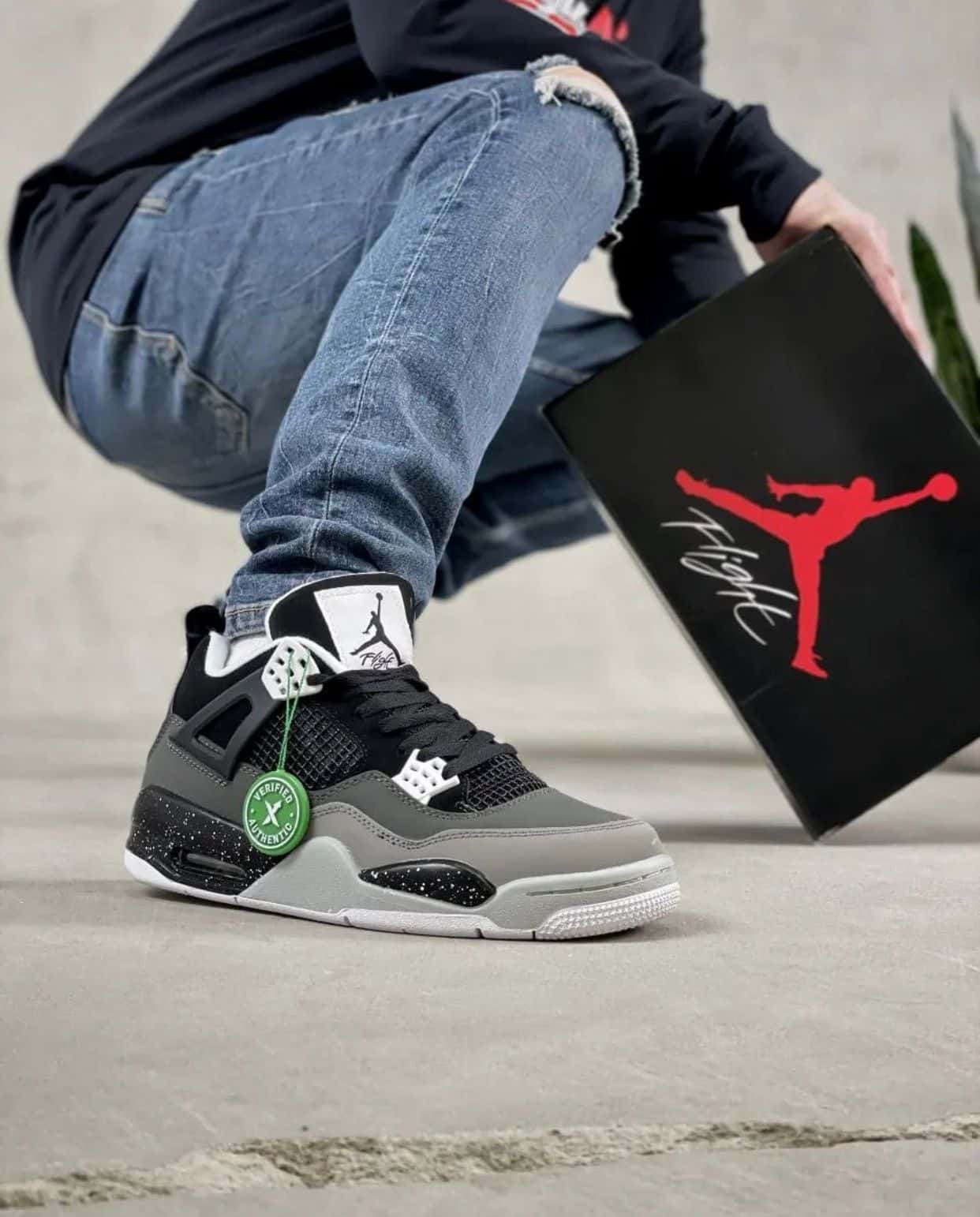 Branded Air Retro 4 Dark Leather Sneakers