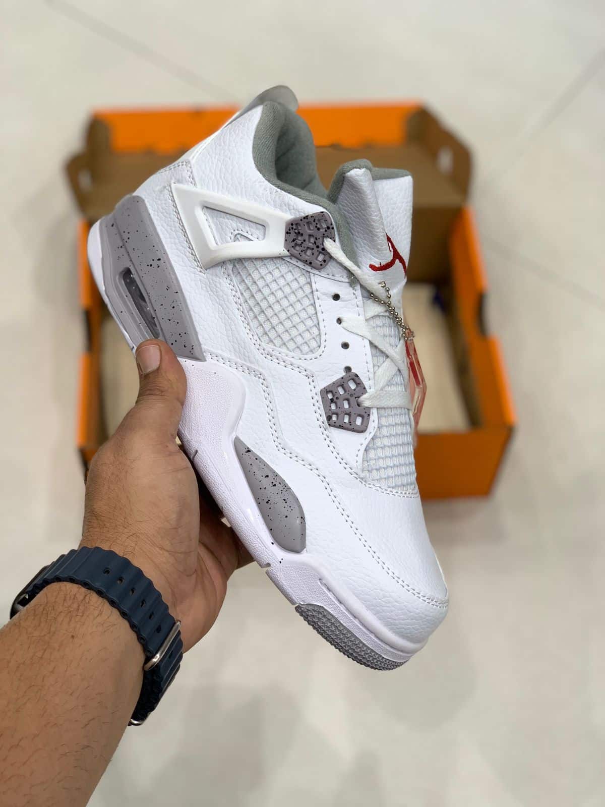 Branded Air Retro 4 White Grey Sneakers