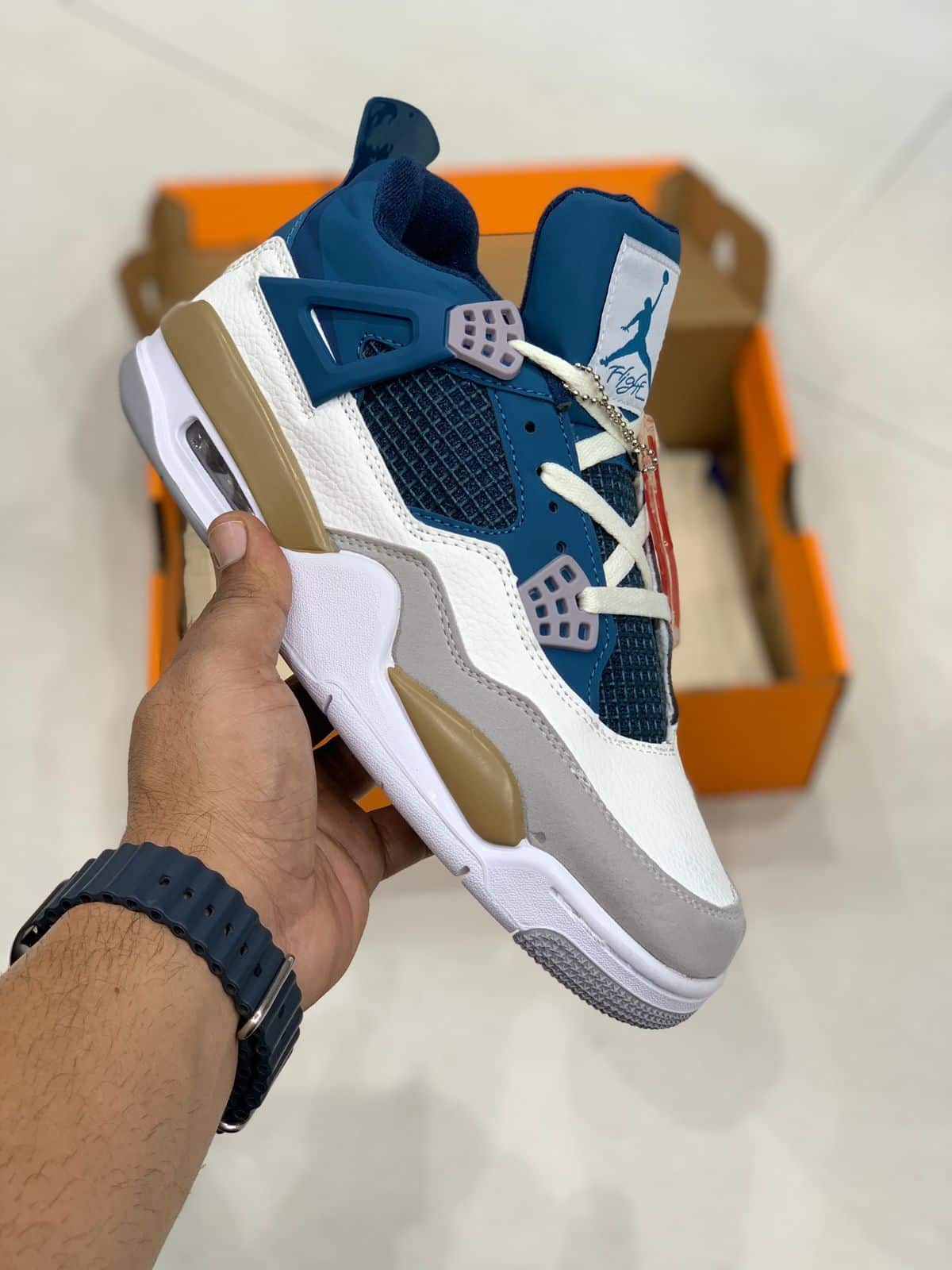 Branded Air Retro 4 White Blue Sneakers