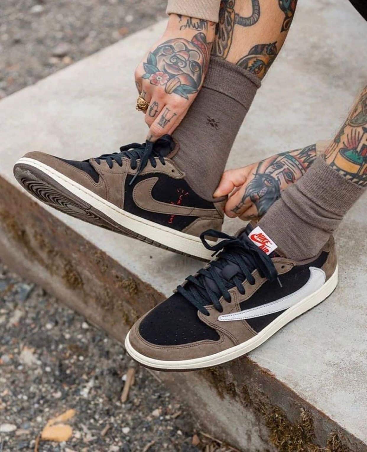 Branded Air 1 Travis Scott Mocha Brown Black Sneakers