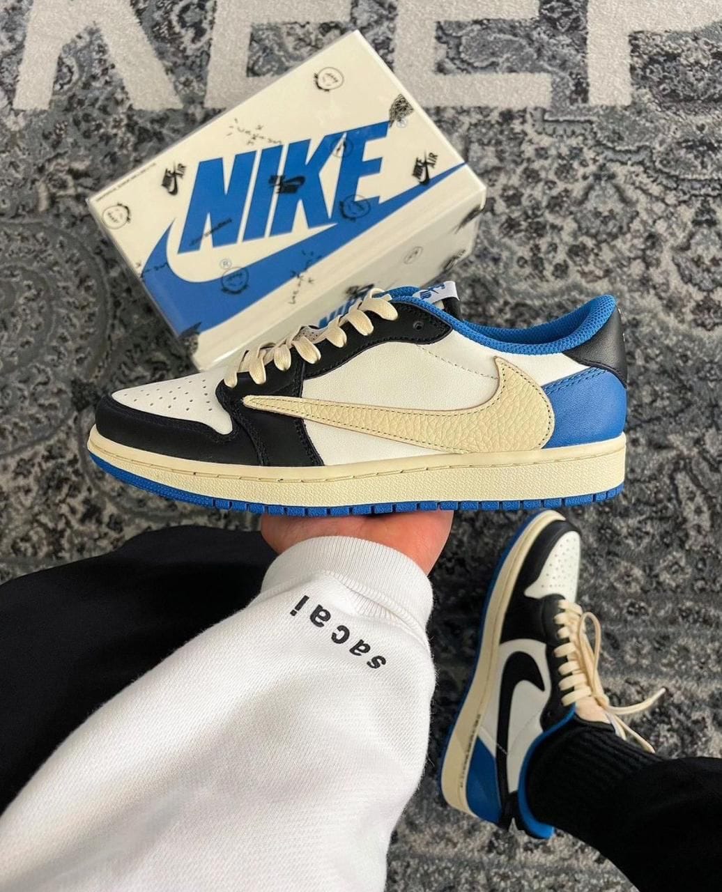 Branded Air 1 Travis Scott Mocha Blue Sneakers