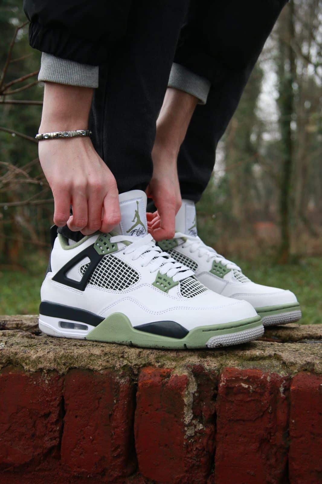 Branded Retro 4 Seafoam Oil Green Sneakers