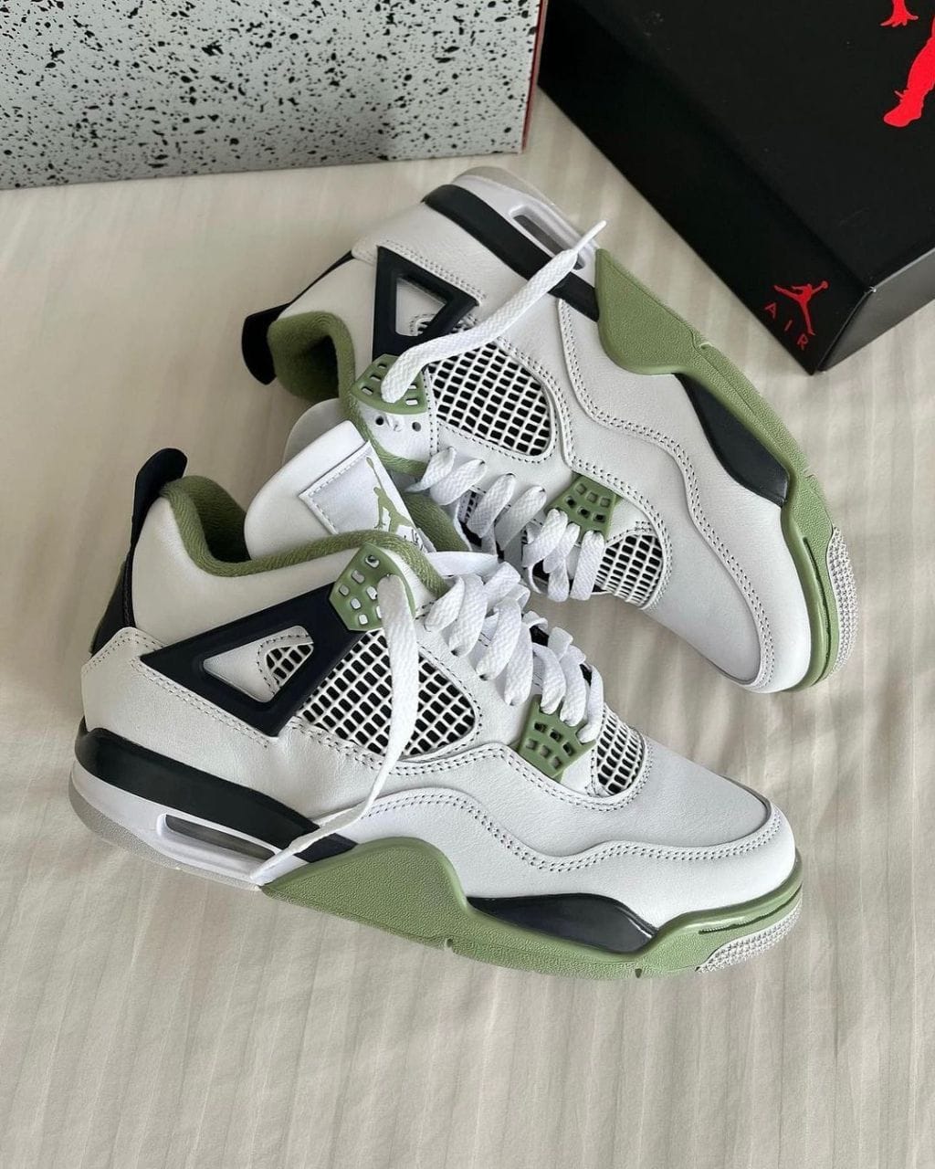 Branded Retro 4 Seafoam Oil Green Sneakers